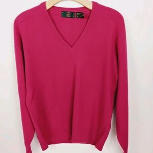 VTG Club Room Scotland Cashmere V Neck Sweater Medium Mens Magenta LS Pullover